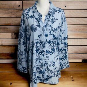 Cupio Blue‎ Floral Print Button Up Top